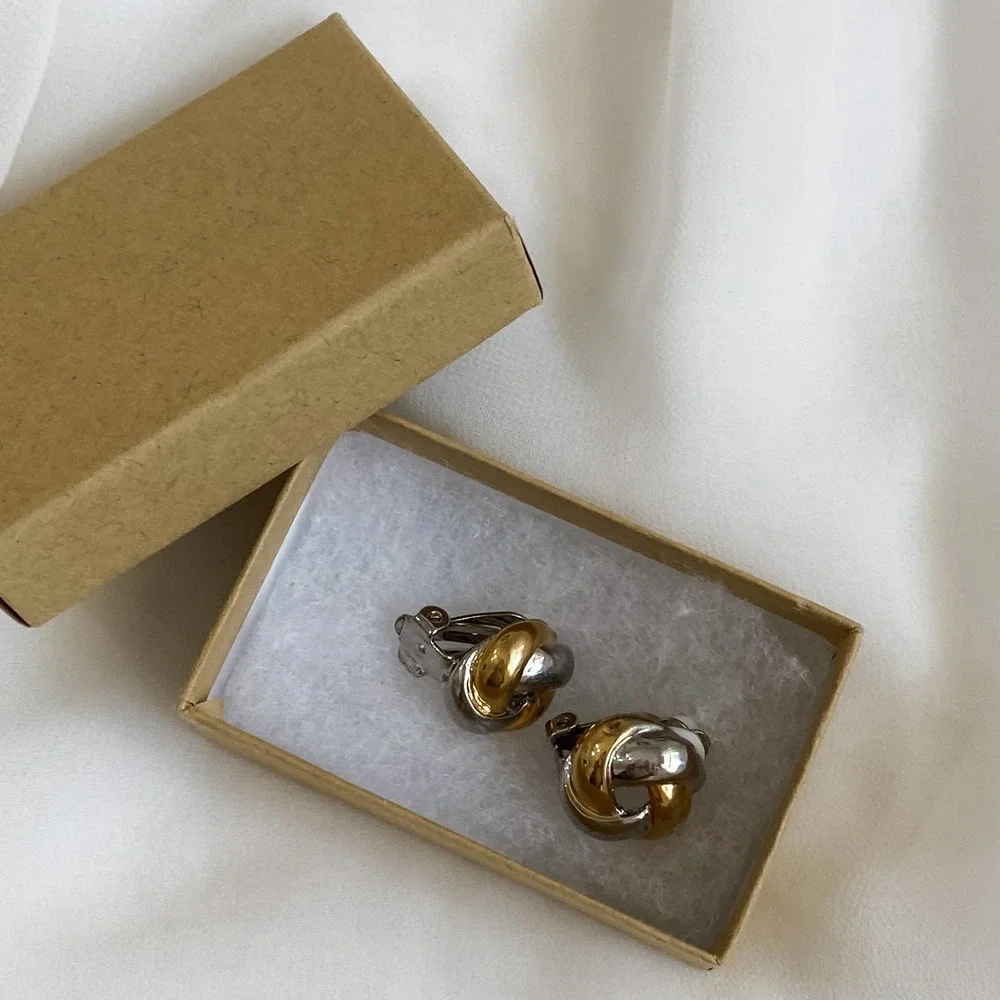 VTG Silver Gold Woven Knot Earrings